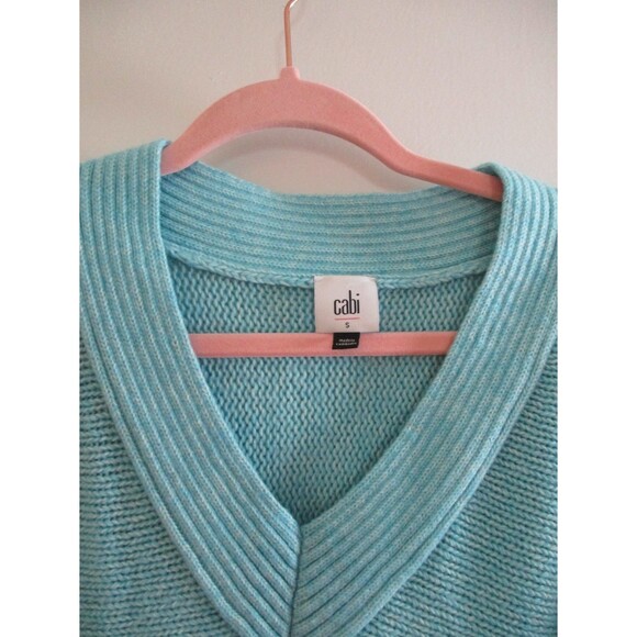 CAbi Womens Sz S Frosty Pullover Knit Sweater V-Neck Aqua Blue Style 4282 Casual - Picture 4 of 8